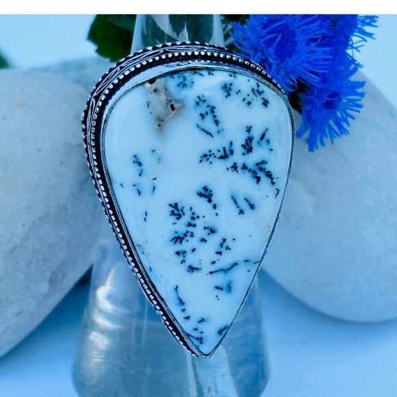Hand Crafted Jewelry - 925 Sterling Dendrite Ring Size 7